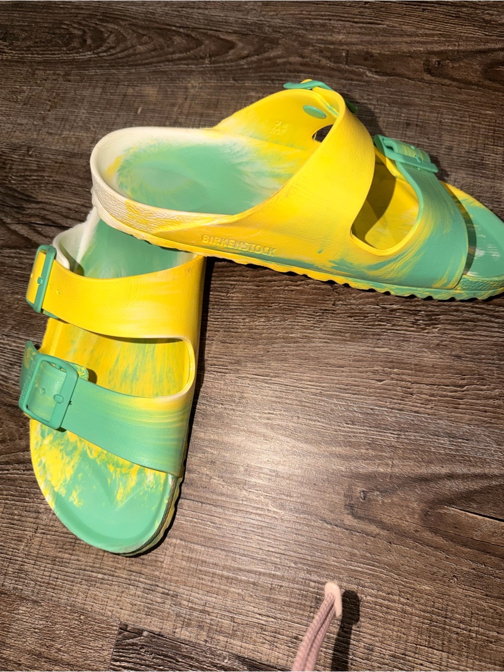 Birkenstock Two-Band Sandals in Yellow and Green - Picture 2 of 2
